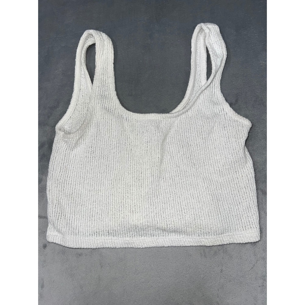 Zara Trafaluc White Knit Crop Top Sleeveless Scoop Neck Tank Size S